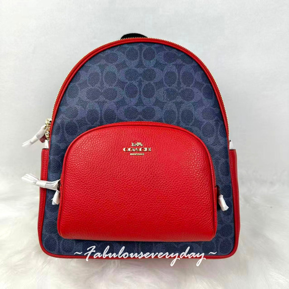 Coach Court Backpack In Signature Canvas CZ176 Denim/Bold Red NWT - Picture 1 of 9